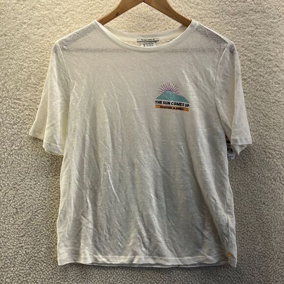 Scotch and Soda T-Shirt Womens The Sun Will Come Up Graphic Tee Ivory Size Small - Picture 2 of 9